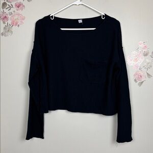 Daily Practice Black Waffle Knit Slouchy Cropped T Shirt - S
